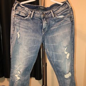 Silver Jean Capris with Holes